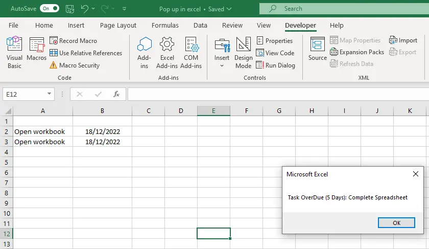 How To Get A Pop-Up Window Alert In Excel When A Date Is Reached?