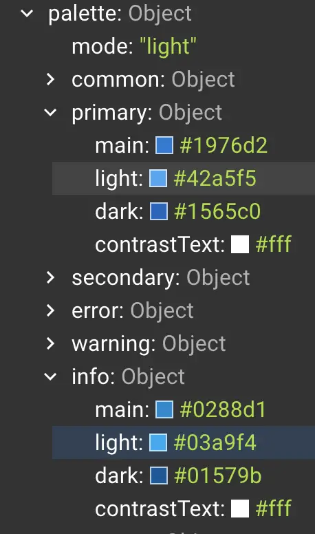 Tree item showing the info light property of the default theme