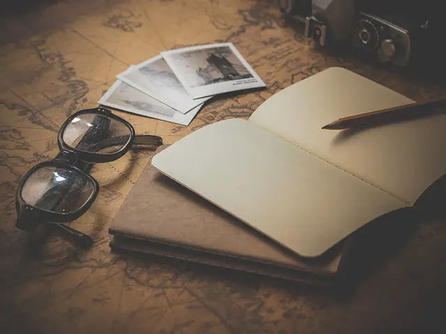 Map and notebook with glasses