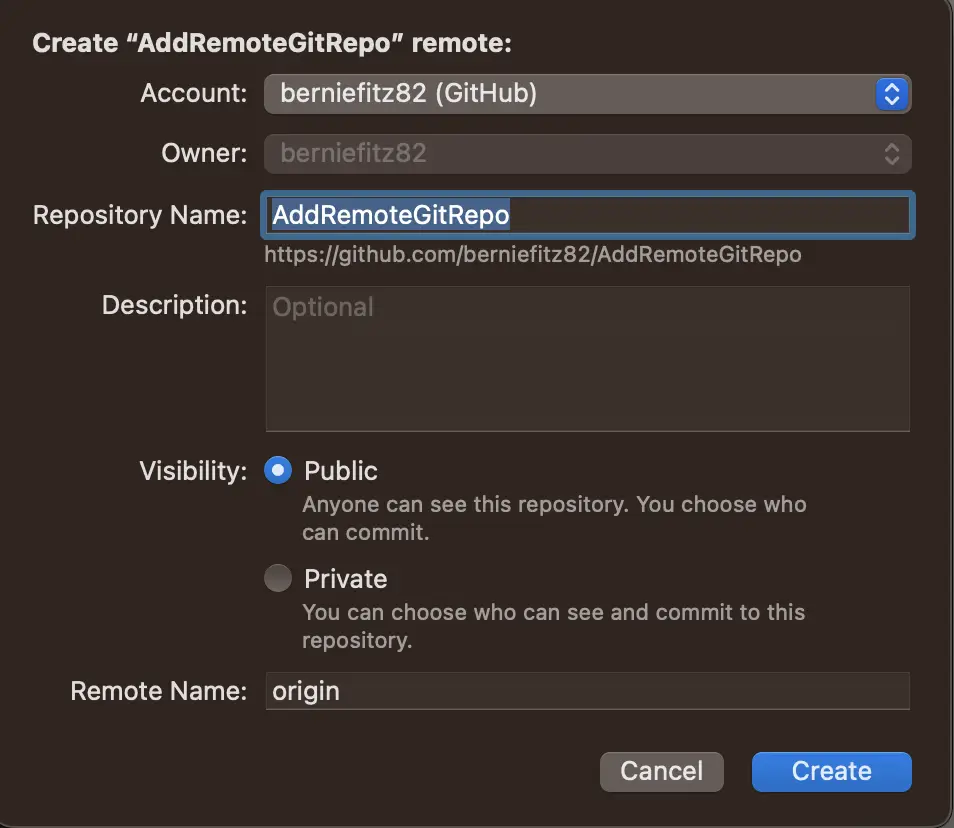 Create repo modal dialog in XCode